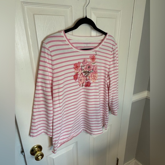 Talbots Scoop Neck Tee in Peony Stripe | White & Pink | Women’s XLP - Picture 3 of 10
